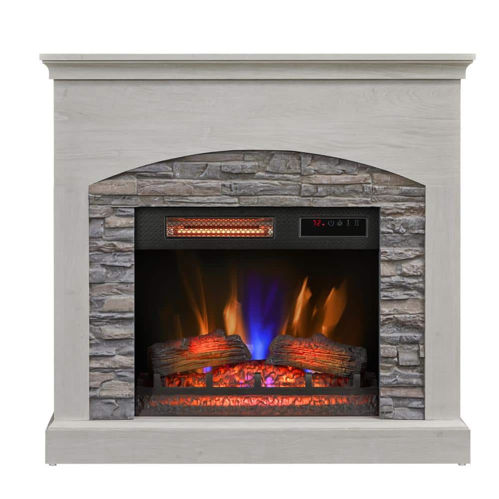 Fairfax Oak Freestanding Electric Fireplace with Stone Surround