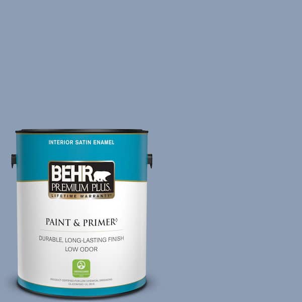 BEHR PREMIUM PLUS 1 gal. #PMD-72 Periwinkle Dusk Satin Enamel Low Odor Interior Paint & Primer