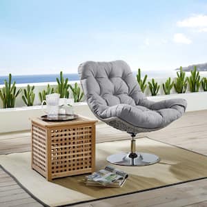 Brighton Swivel Wicker Outdoor Lounge Chair with Gray Cushions
