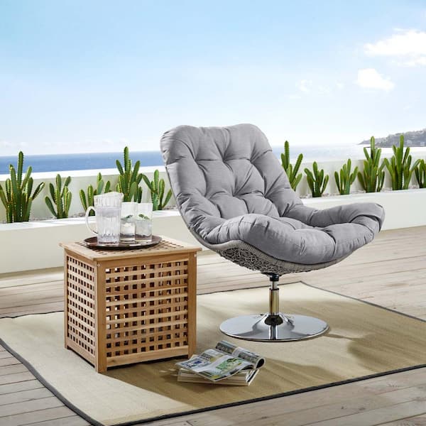 Brighton Swivel Wicker Outdoor Lounge Chair with Gray Cushions