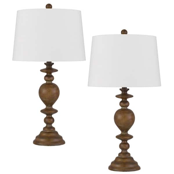 CAL Lighting 28.75 in. H Oak Resin Table Lamp Set with Drum Shade and Matching Finial (Set of 2)