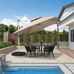 10 ft. Square High-Quality Aluminum Cantilever Polyester Outdoor Patio Umbrella with Wheels Base, Beige