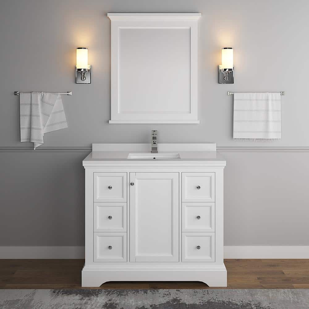 Windsor 40" Matte White Quartz Stone Vanity Set with Mirror
