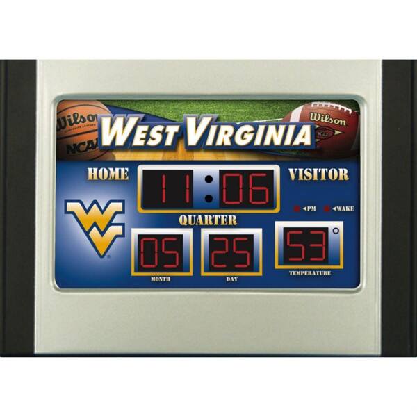 Team Sports America West Virginia University 6.5 in. x 9 in. Scoreboard Alarm Clock with Temperature