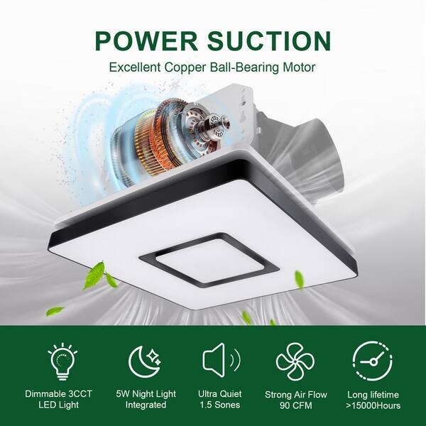 Decorative Silver Fan Speed 90 CFM Ceiling Bathroom Exhaust Fan with 18-Watt Dimmable 3CCT LED Light Decorative Silver Fan Speed 90 CFM Ceiling Bathroom Exhaust Fan with 18-Watt Dimmable 3CCT LED Light