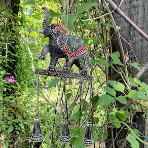 Brown Embossed Elephant Chime, Hand-Painted Recycled Iron