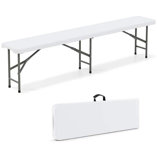 Costway 6 ft. Plastic Outdoor Folding Bench with 1320 lbs. Capacity Handle and Lock For Outdoor Picnic White