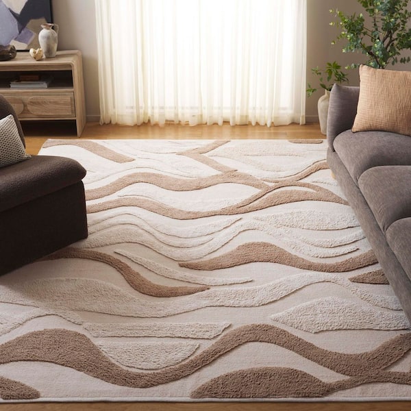 Vermont 8 ft. x 10 ft. Ivory/Beige High-Low Wavy Area Rug