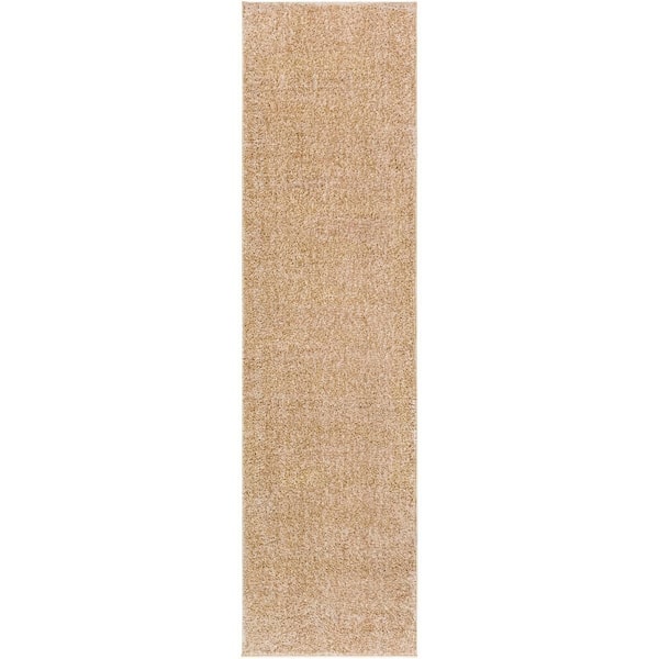 Livabliss Alfombra Camel 3 ft. x 10 ft. Solid Machine-Washable Indoor Runner Area Rug