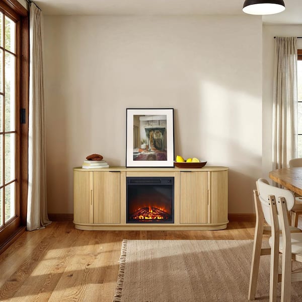 60 in. Coastal Oak Modern TV Stand with Storage and Electric Fireplace