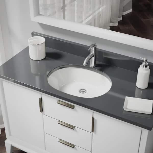 Rene Undermount Porcelain Bathroom Sink in Biscuit with Pop-Up Drain in Chrome