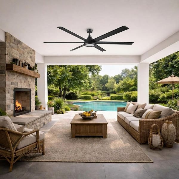 Tilden 84 in. Indoor/Outdoor Wet Rated Matte Black Downrod Mount Ceiling Fan Adjustable White LED and Remote Included