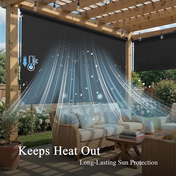 vicllax 9 ft. x 8 ft. Graphite Outdoor Roller Shade with Hand