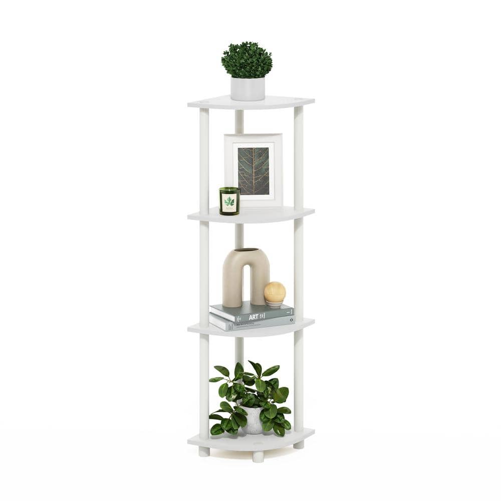 White Composite Wood 4-Tier Corner Display Rack
