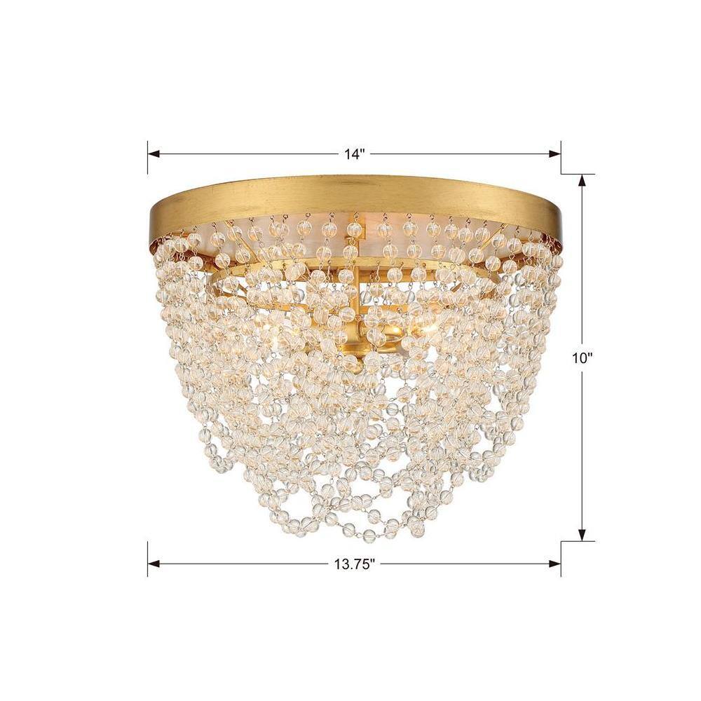 Antique Gold and Clear Glass Beaded 3-Light Flush Mount