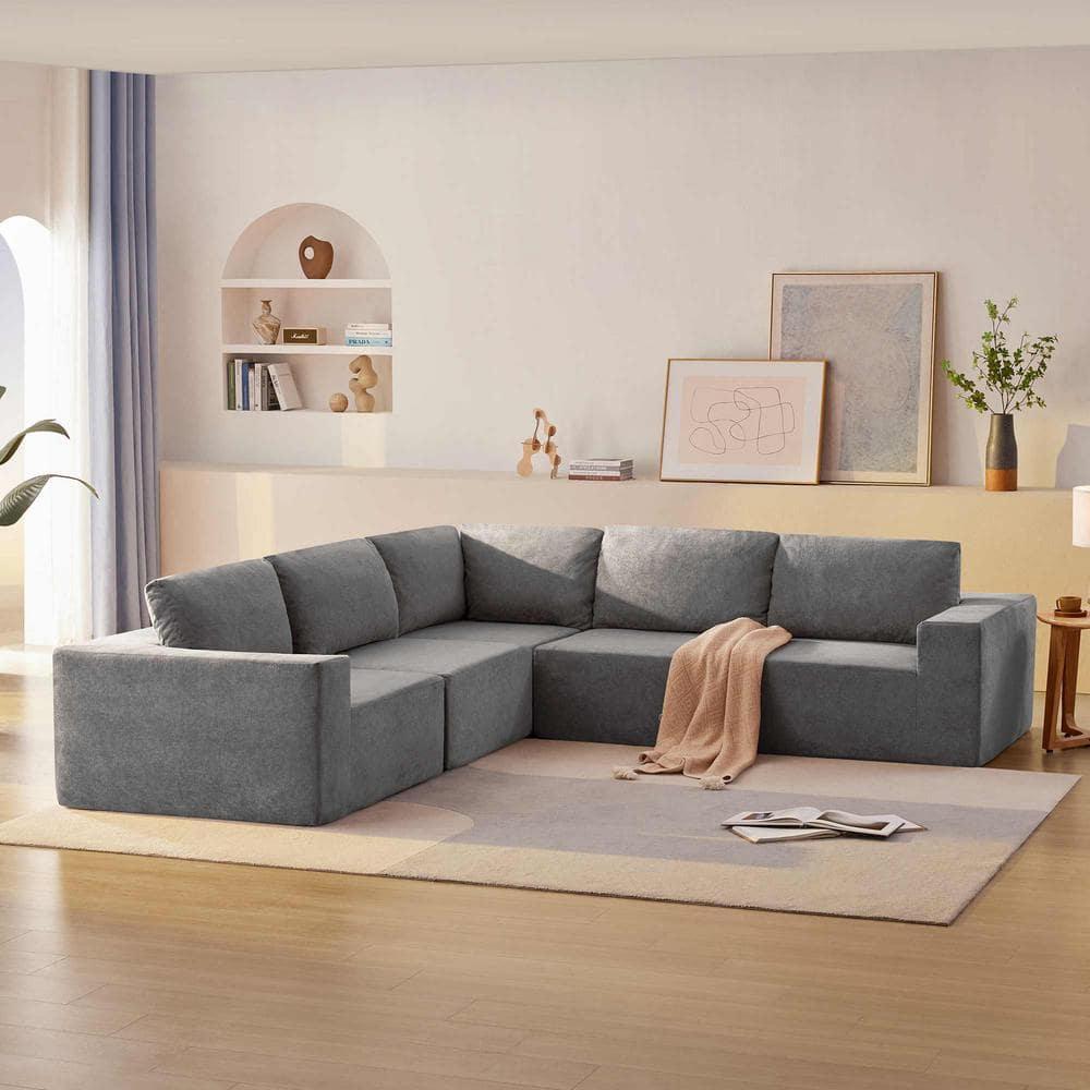 kurobee 。 L Polibi 116 in. Square Arm Fabric L-Shaped Sofa with Free