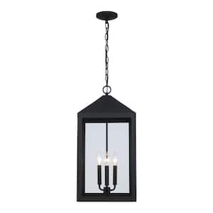 Storm 25 in. 3-Light Black Outdoor Hanging Pendant Light Fixture with Clear Glass