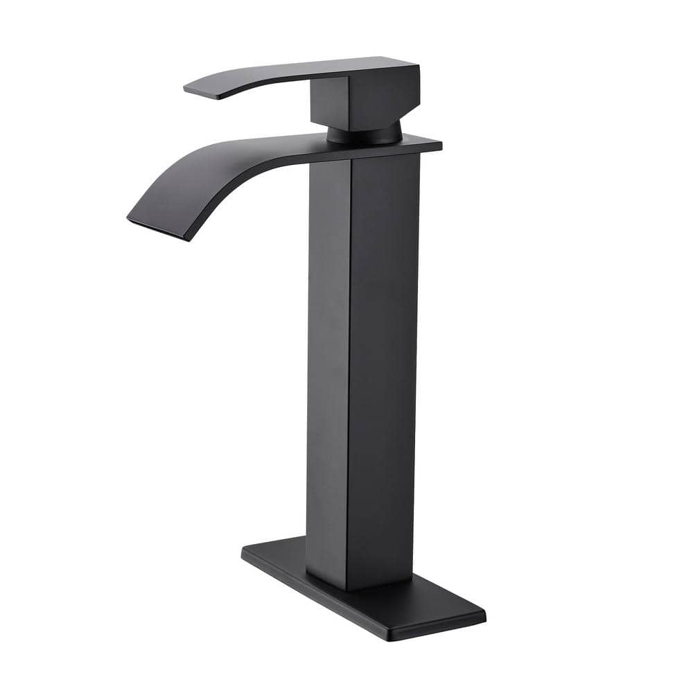 Matte Black Rectangular Glass Vessel Sink with Faucet and Drain