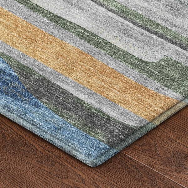 Mayfield Premium Machine Washable Abstract AMF2542 Basil 3 ft. x 5 ft. Area Rug