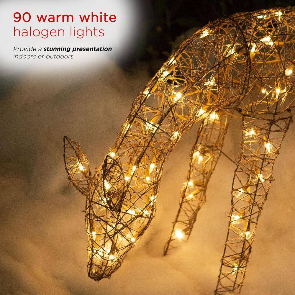 Large Warm White Pre-lit Rattan Reindeer Decoration