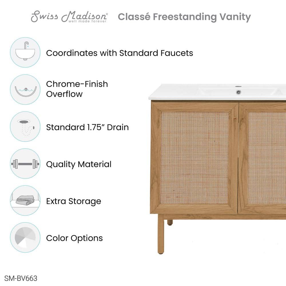 Classe 36" Oak Freestanding Bathroom Vanity with Mesh Doors