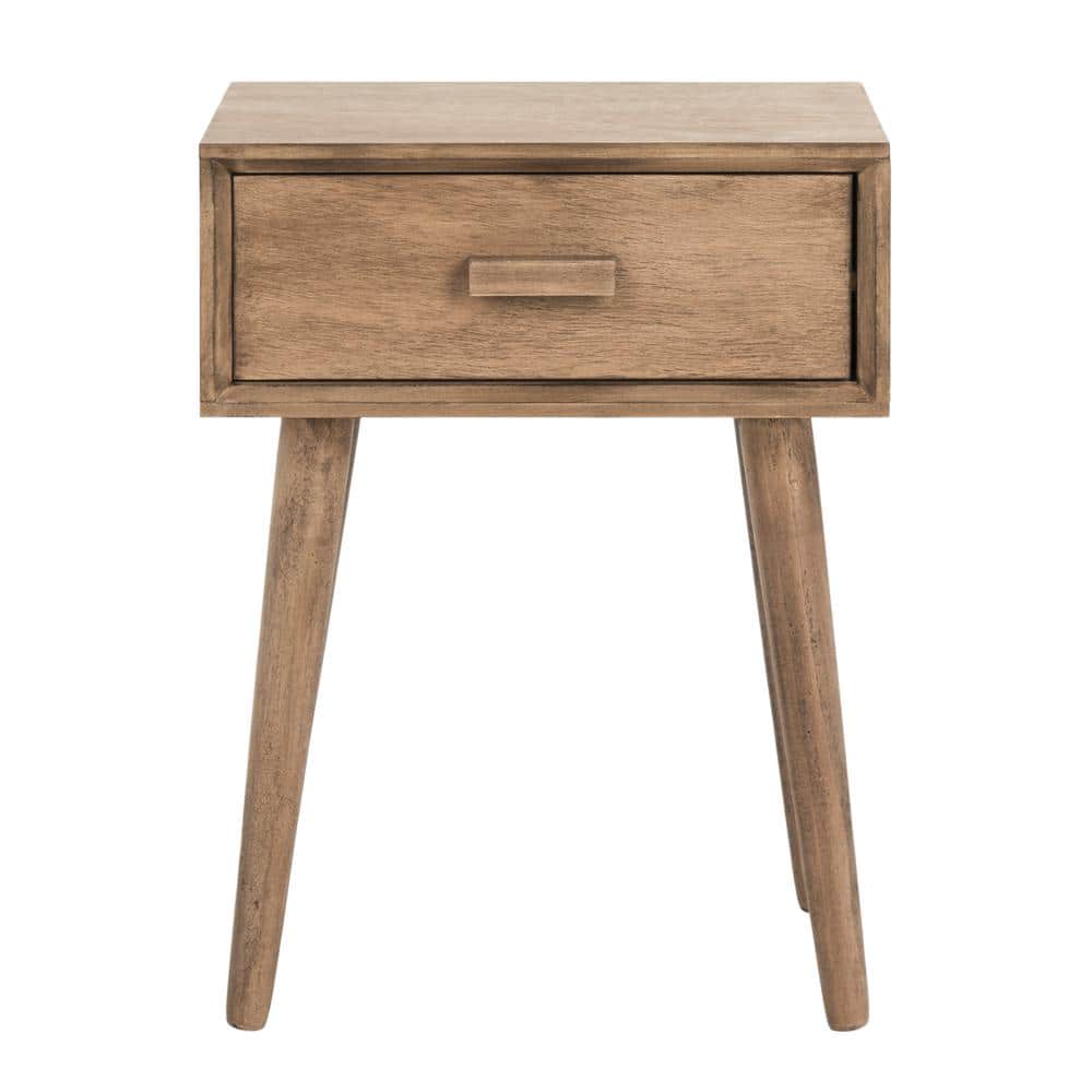 Transitional Desert Brown Pine Wood Side Table with Storage