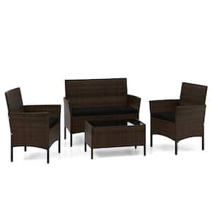 4-Piece Wicker Patio Conversation Set Outdoor Wicker Furniture Set w/Chair