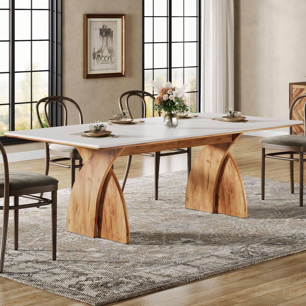 Halseey 70.8 in. Extra Long Rectangular Brown White Wood Computer Desk Home office School Writing Study 2-Person Table