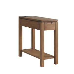 Aged Barrel Cade Wood Side Table with USB-C Fast Charging, AC/USB outlet and Drawer