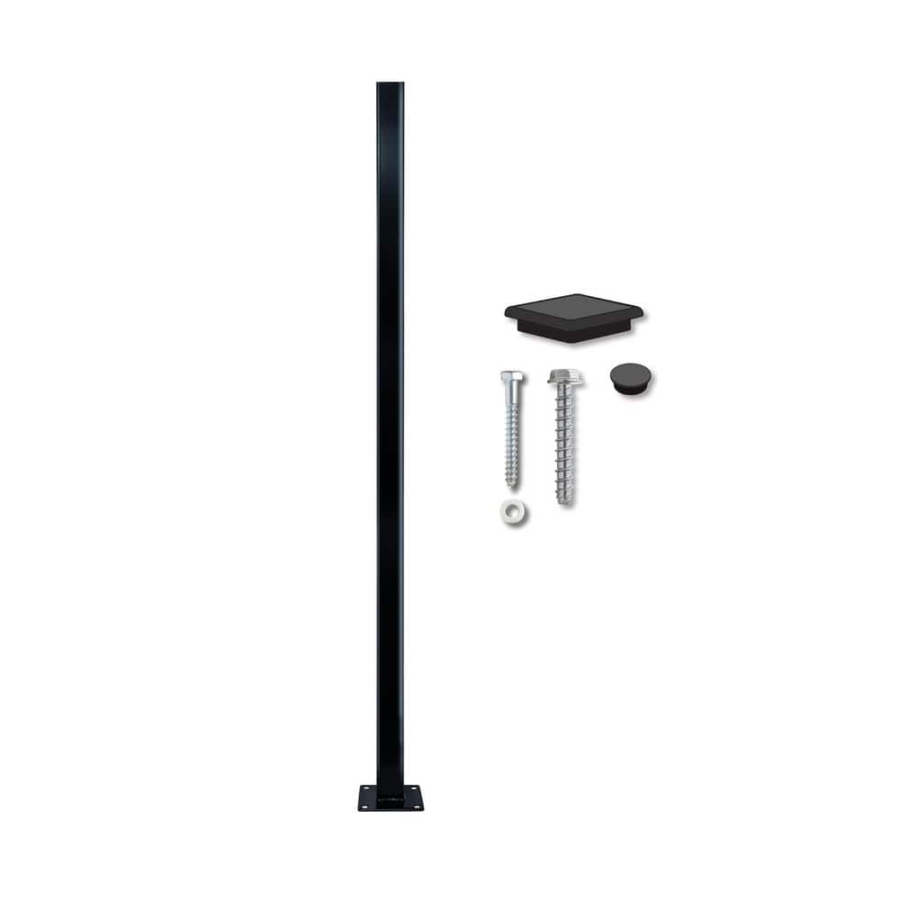 75 in. Black Galvanized Steel Fence Post with Welded Base Plate