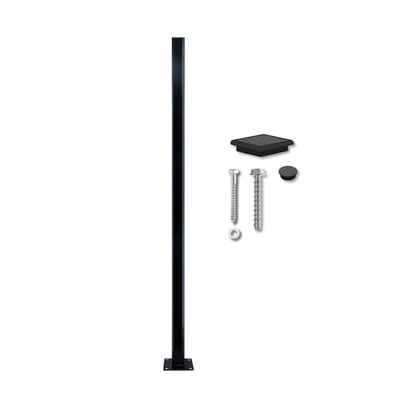 75 in. x 2 in. x 2in. Black Galvanized Steel Fence Post and Welded Base Plate (Privacy Panels and Slat Fence Installs)