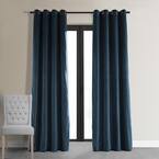 Midnight Blue Velvet Grommet Blackout Curtain - 50 in. W x 120 in. L