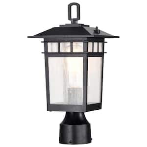 Cove Neck 1-Light Textured Black Aluminum Hardwired Outdoor Weather Resistant Post Light Set with No Bulbs Included