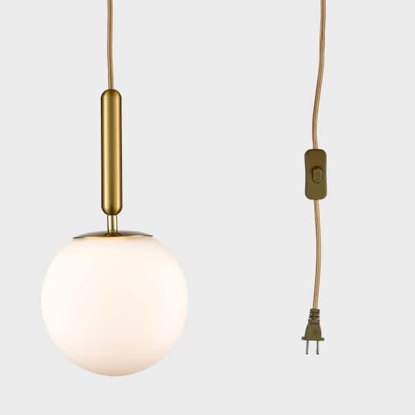 CLAXY 40-Watt 1-Light Gold Finished Shaded Pendant Light with Milk Glass Glass Shade and No Bulbs Included