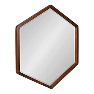 McLean 30 in. x 26 in. Classic Hexagon Framed Walnut Brown Wall Accent Mirror