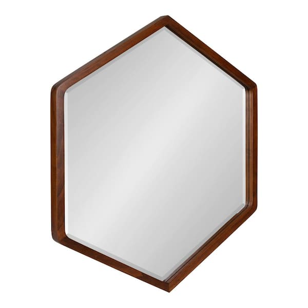 Kate and Laurel McLean 30 in. x 26 in. Classic Hexagon Framed Walnut Brown Wall Accent Mirror