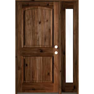 44 in. x 80 in. Rustic Knotty Alder Left-Hand/Inswing Clear Glass Provincial Stain Wood Prehung Front Door with RFSL
