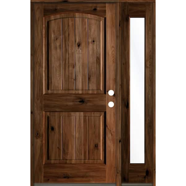 Krosswood Doors 50 in. x 80 in. Rustic Knotty Alder Left-Hand/Inswing Clear Glass Provincial Stain Wood Prehung Front Door with RFSL