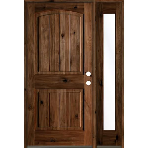 Krosswood Doors 56 in. x 80 in. Rustic knotty alder Left-Hand/Inswing Clear Glass Provincial Stain Wood Prehung Front Door with RFSL