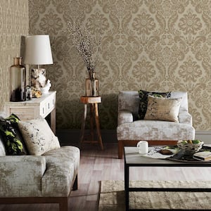 Shadow Khaki Damask Paper Strippable Roll Wallpaper (Covers 56.4 sq. ft.)