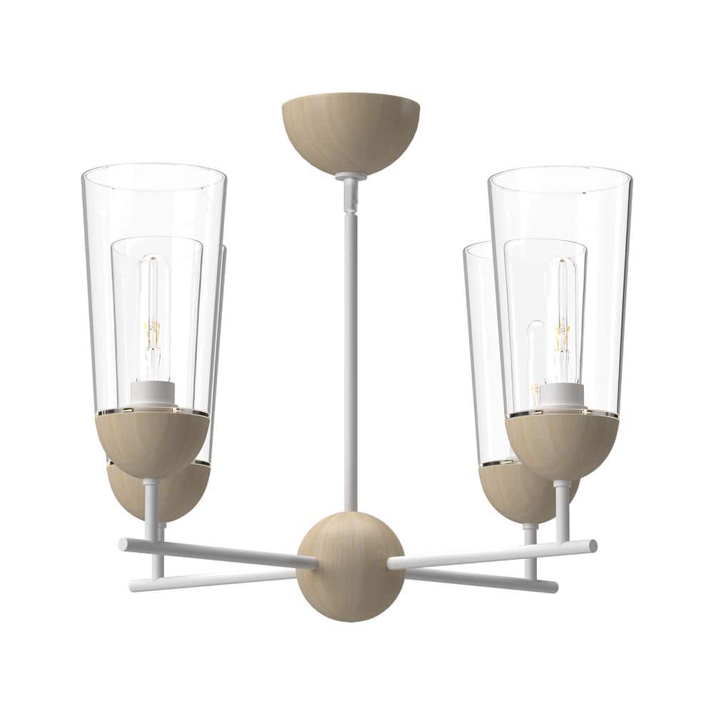Emil White and White Oak Four Light Chandelier