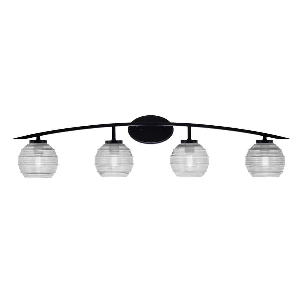 Siena 40 in. 4-Light Matte Black Vanity-Light with 6 in. Clear Ribbed Glass