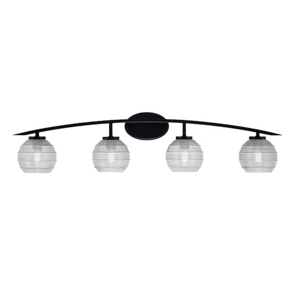 Unbranded Siena 40 in. 4-Light Matte Black Vanity-Light with 6 in. Clear Ribbed Glass Shades No Bulbs Included