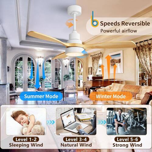 48 in. Indoor/Outdoor White Ceiling Fan Integrated LED with Light Kit and Remote Control Lighting