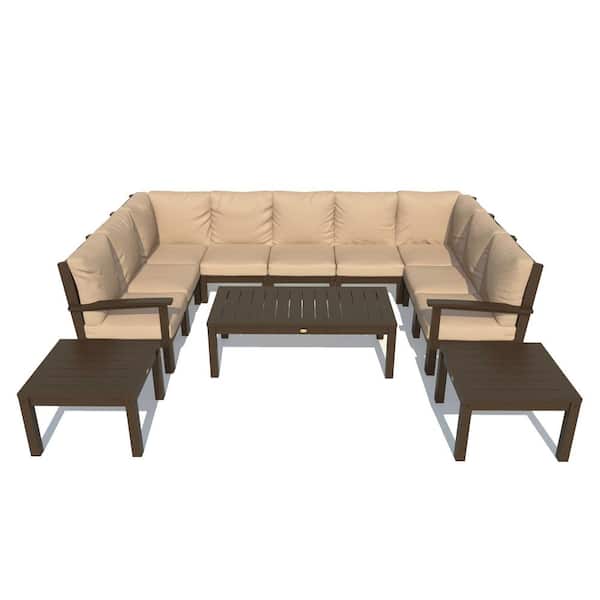 Highwood Bespoke Deep Seating 12-Piece Plastic Outdoor Sectional Set with Conversation Table and 2 Side Tables with Cushions