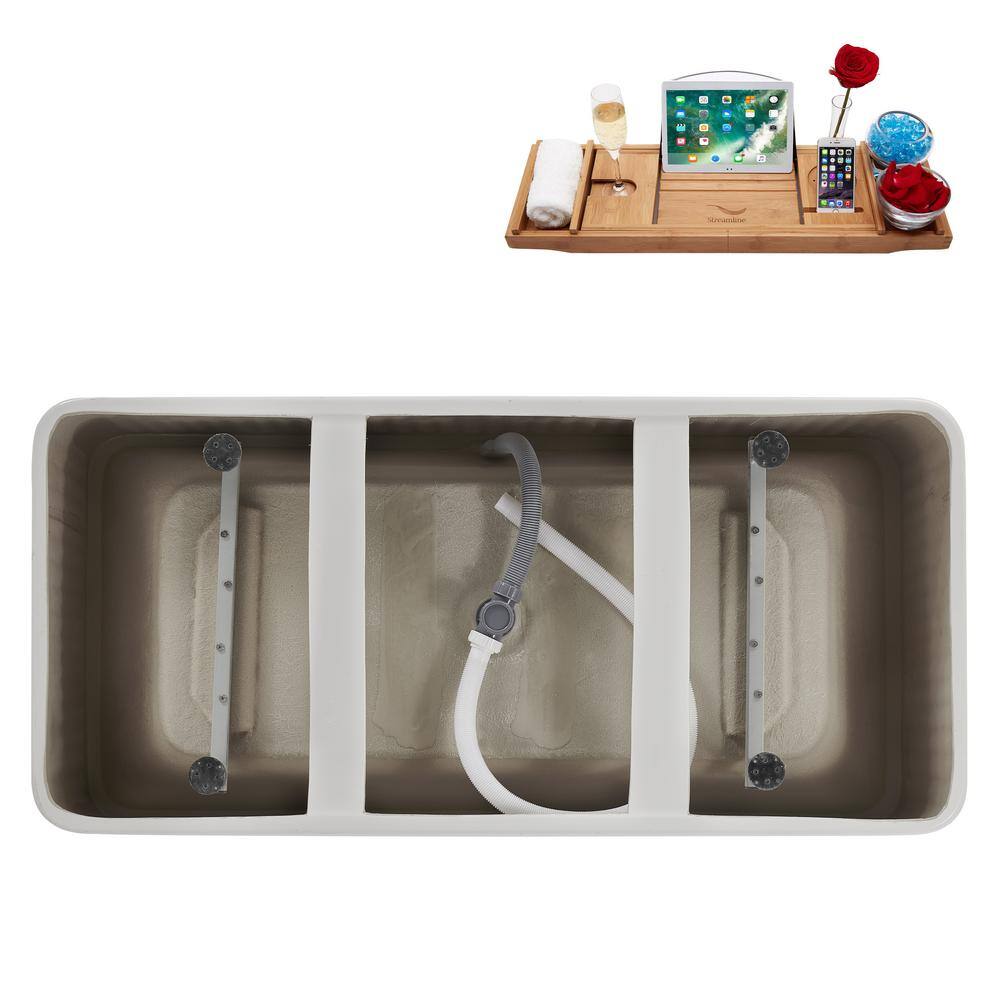 59" White Acrylic Freestanding Soaking Tub with Tray