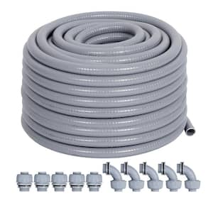 1/2 in. x 50 ft. Gray Non-Metallic PVC Flexible Liquid Tight Conduit with Conduit Connector Fittings UL Certification