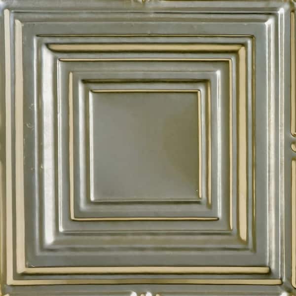 FROM PLAIN TO BEAUTIFUL IN HOURS Take Home Sample - Cubism Gold Nugget 1 ft. x 1 ft. Decorative Tin Style Nail Up Ceiling Tile (1 sq. ft./case)