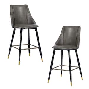 Smeg 26 in. Grey High Back Metal Frame Counter Stool With Faux Leather Seat (Set of 2)