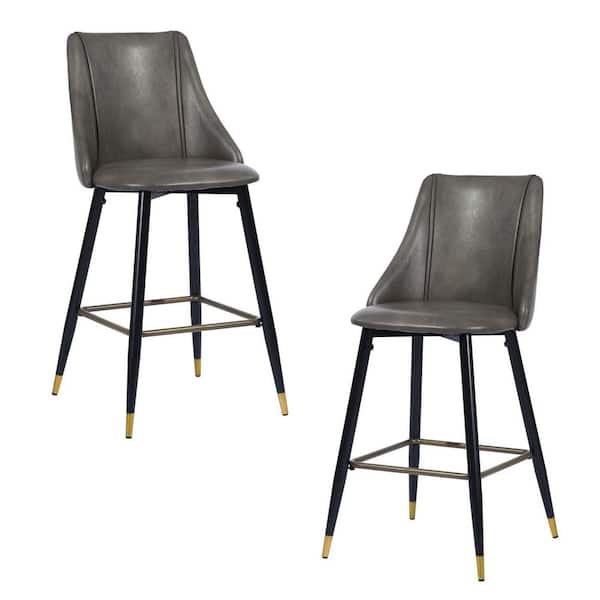 Homy Casa Smeg 26 in. Grey High Back Metal Frame Counter Stool With Faux Leather Seat (Set of 2)